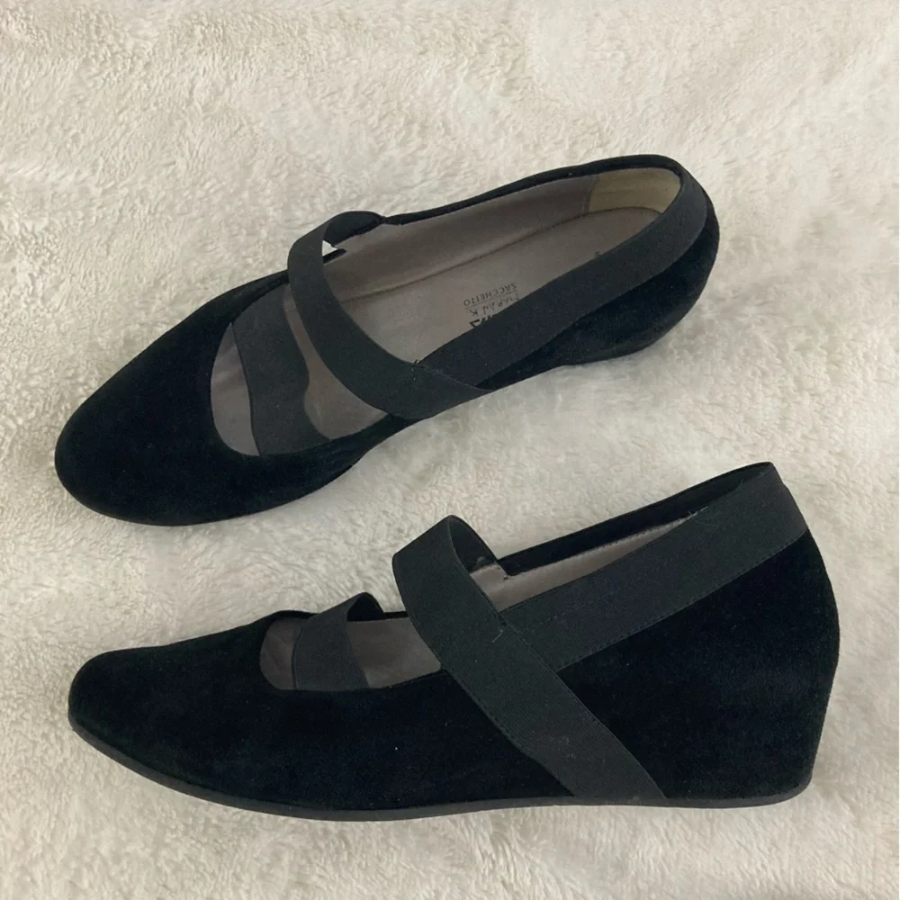 Aquatalia Black Suede Wedge Mary Janes